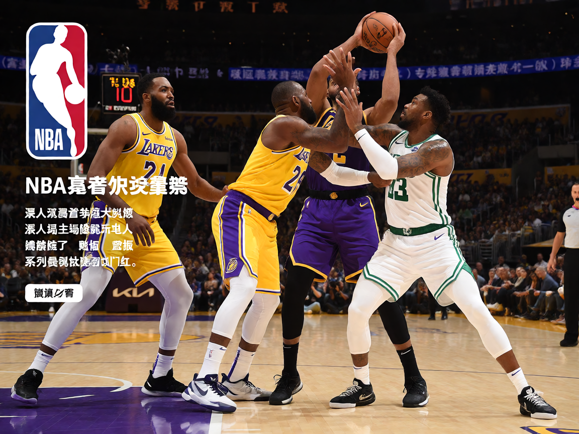 NBA季后赛湖人队比赛现场,球员在球场上激烈对抗